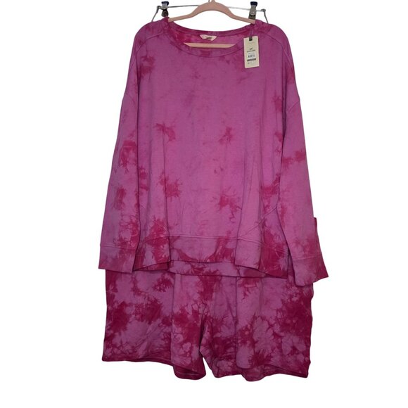 Terra & Sky Plus 2X Tie Dye Pink Shorts and Sweatshirt Set 2-Piece - Picture 2 of 12